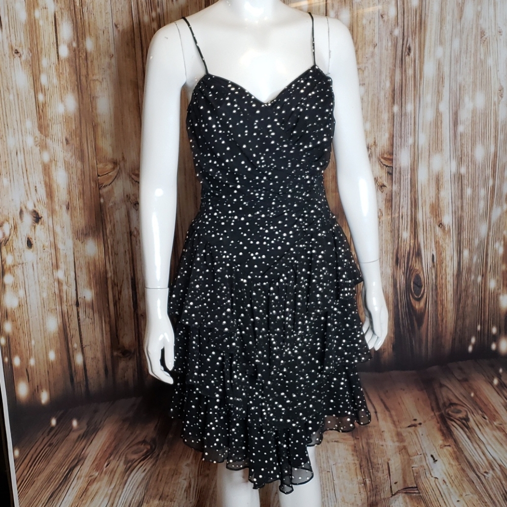 Cache polka-dot tiered ruffle cocktail dress